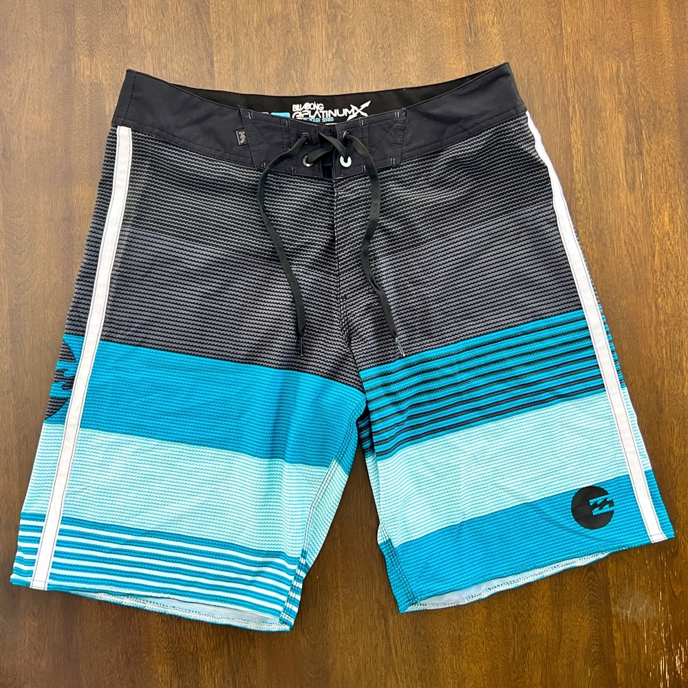 Billabong Aqua and Black Striped Swim Trunks / Board Shorts size 32